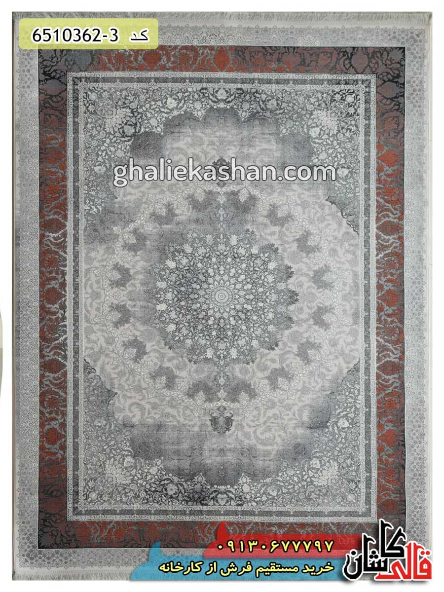 فرش وینتیج 1200 شانه طرح مریم زمینه طوسی کاشان – گل برجسته