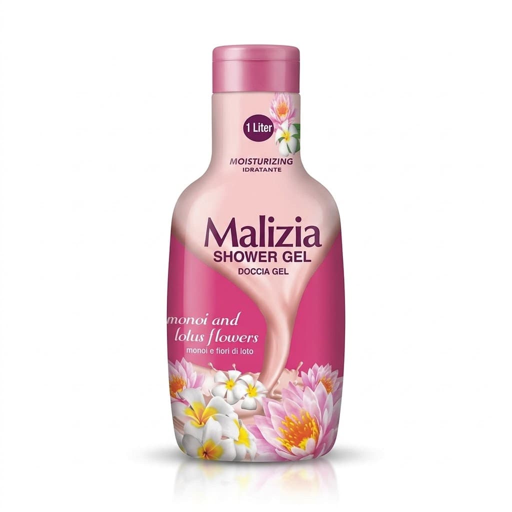 شامپو بدن مالیزیا مدل Monoi Lotus روغن مونوی و گل نیلوفر آبرسان حجم ۱ لیتری | Malizia