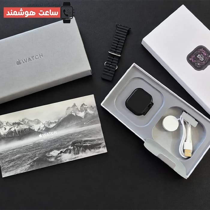 ساعت هوشمند طرح اپل واچ اولترا مدل 3N516 با لوگو اپل و بسته بندی اصلی اپل — تصویر ۵