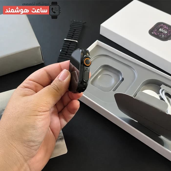 ساعت هوشمند طرح اپل واچ اولترا مدل 3N516 با لوگو اپل و بسته بندی اصلی اپل — تصویر ۴