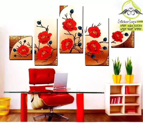 برچسب دیواری گل 5 تکه