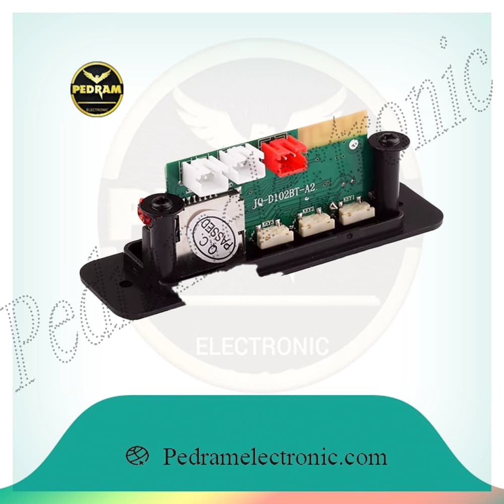 برد بلوتوث مدل JQ-D102BT-A2 با تقويتکننده ۲×۵ وات، تغذيه ۳.۷ ولت، ميکروفوندار و قابليت شارژ باتري – مناسب ساخت اسپيکر قابل حمل