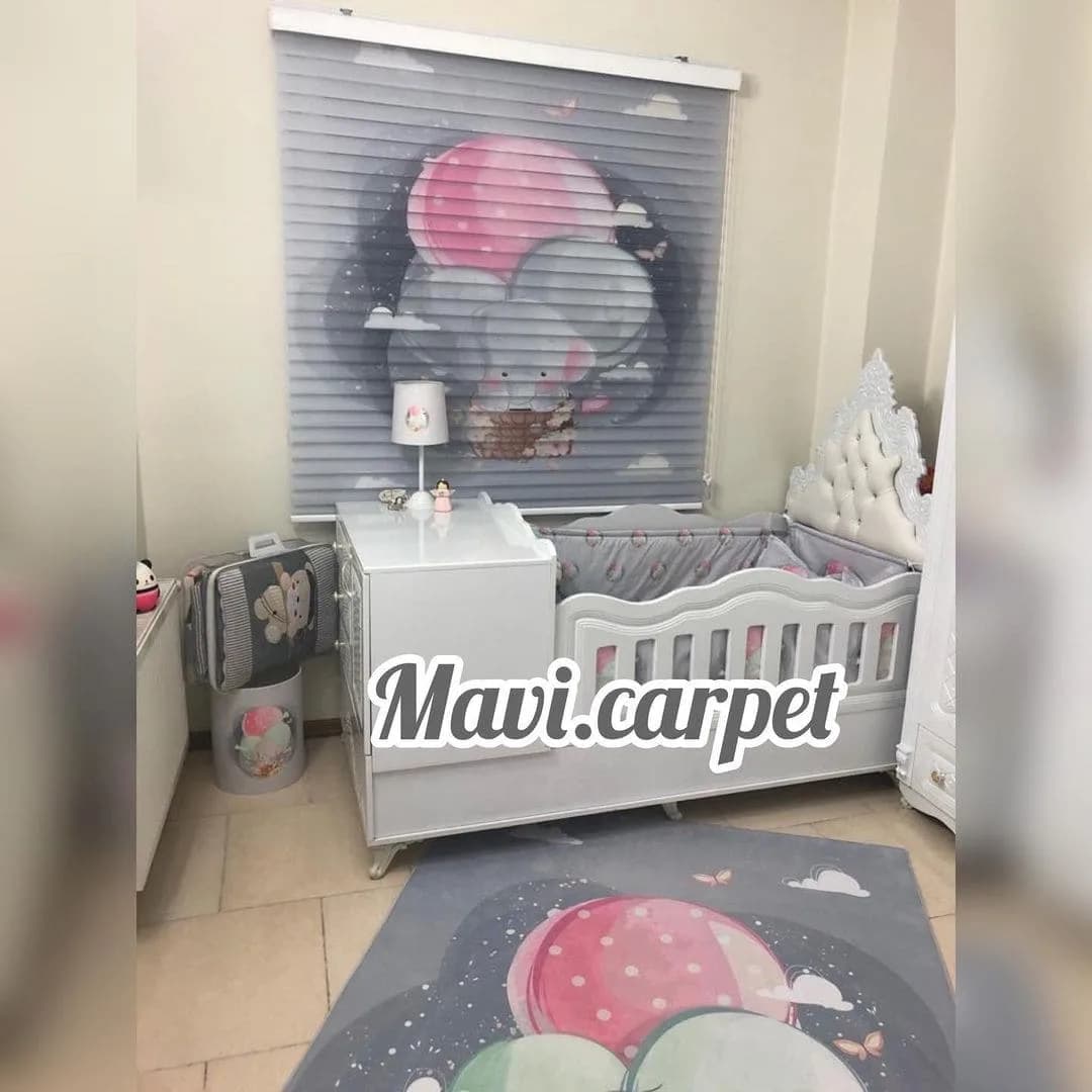 فرش اتاق کودک دخترانه طرح فیل طوسی ماوی كارپت Mavi Carpet — تصویر ۳