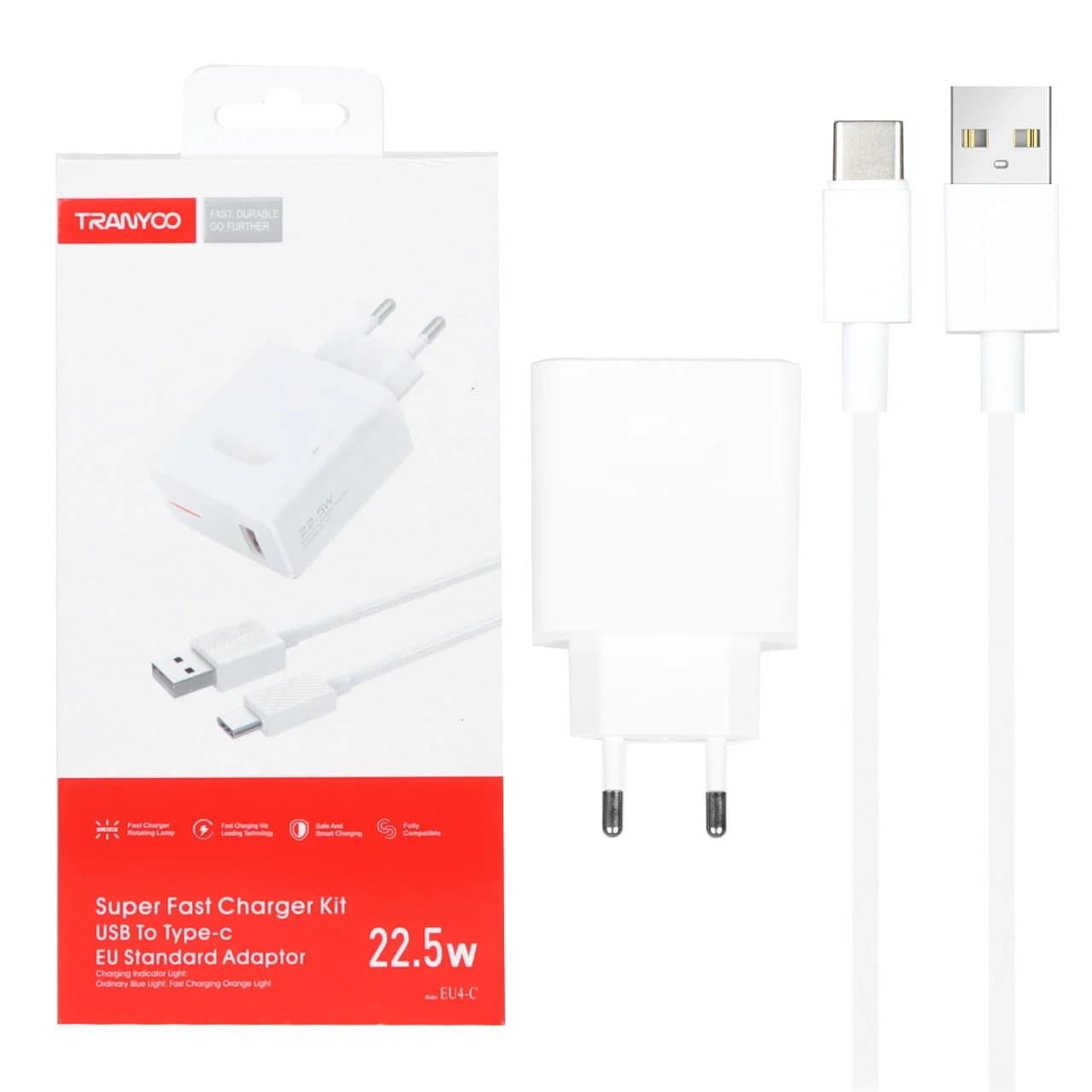 شارژر دیواری فست تک پورت Tranyoo مدل EU4-C 22.5W همراه با کابل Type-C – سفید — تصویر ۶