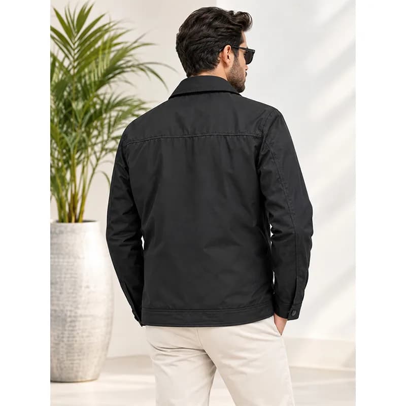 کاپشن مردانه ساتنا 2 جیب مشکی یقه کتی – سایز L تا XXXL — تصویر ۴