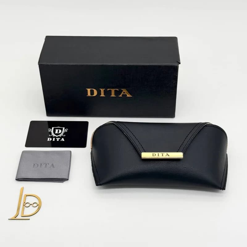 پک و قاب چرمی عینک لوکس دیتا Dita رول با پلاک فلزی طلایی و هاردباکس