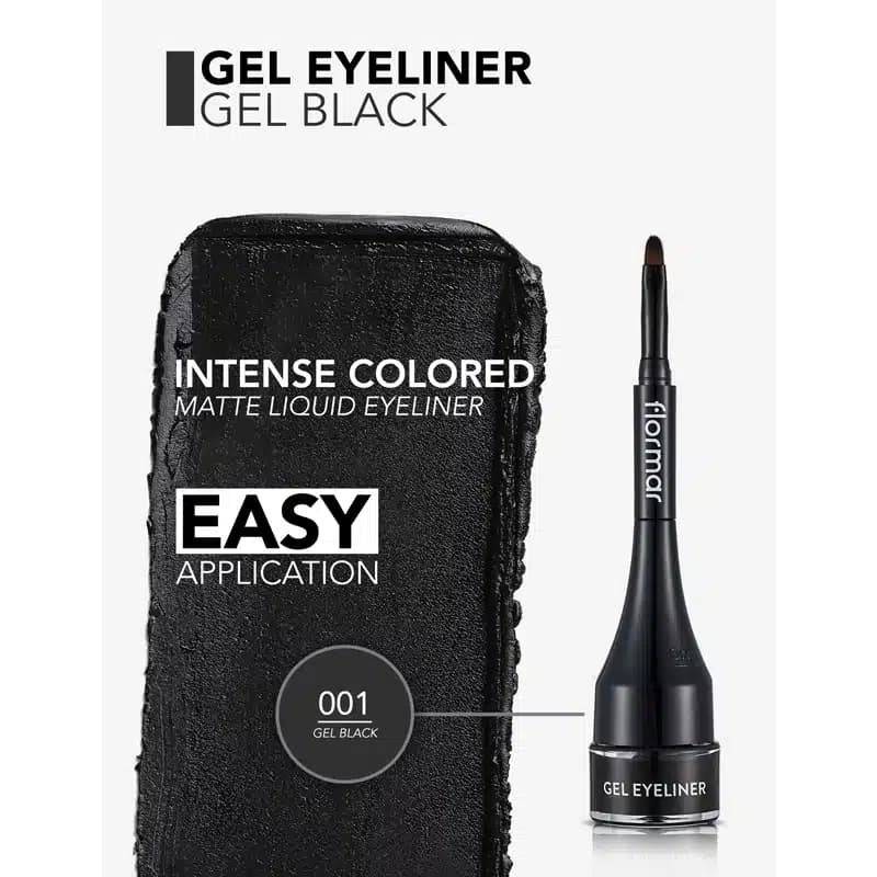 خط چشم ژلی مشکی فلورمار Flormar مدل Gel Eyeliner کد 001 رنگ Gel Black — تصویر ۳