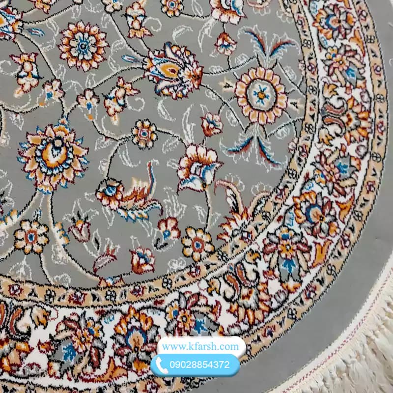 فرش گرد طرح افشان فیلی (طوسی) سایز قطر 1 و 1.5 و 2 متری — تصویر ۴