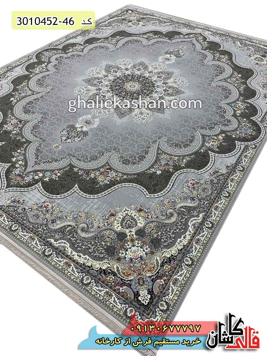 فرش 1500 شانه طرح بهدیس زمینه سیلور کاشان – گل برجسته