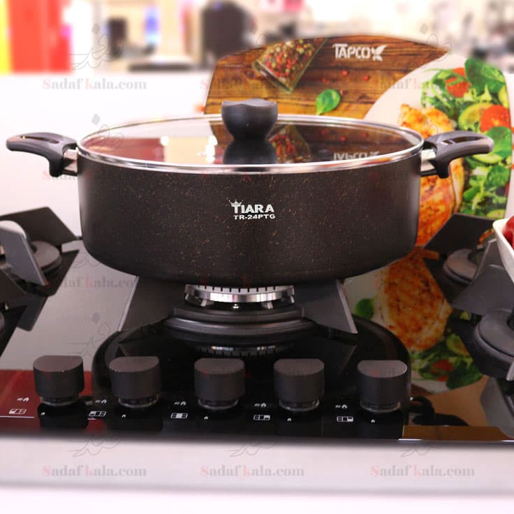 ماهیتابه سایز 24 دو دسته درب دار گرانیت تیارا/24PTG