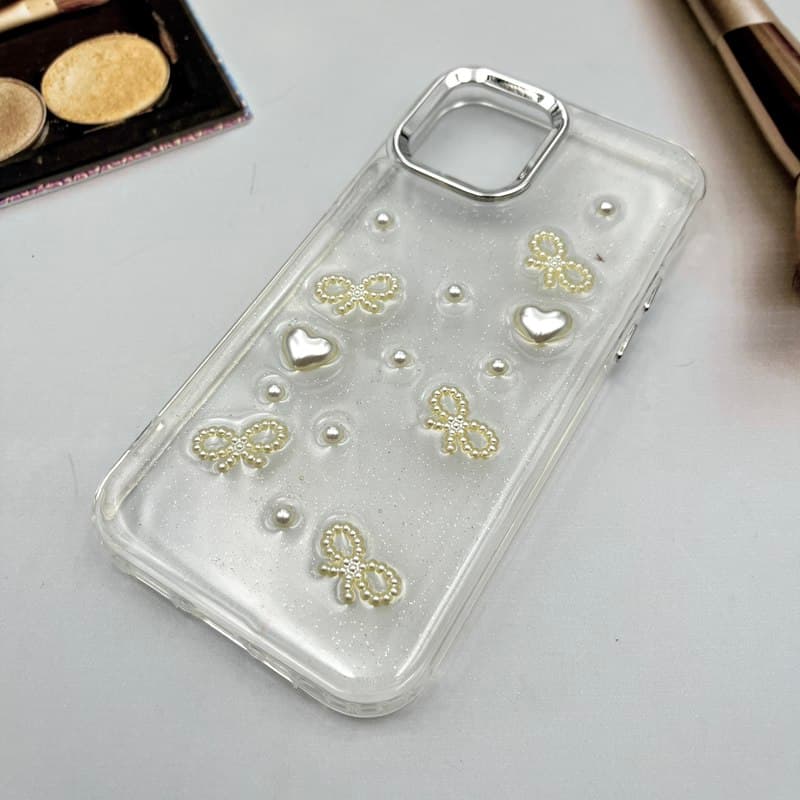 قاب گوشی iPhone 12 / iPhone 12 Pro آیفون Crystal Shine کریستالی شفاف شاین دار محافظ لنز برجسته Silver طرح قلب و پاپیون کد 118416 — تصویر ۲