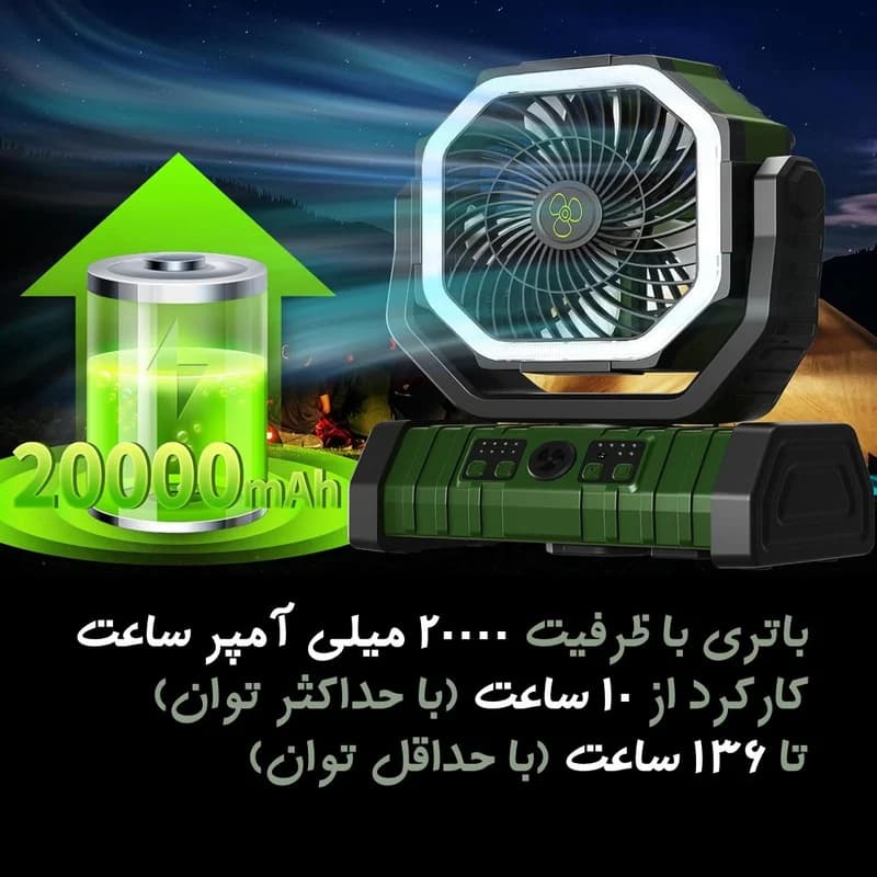 پنکه شارژی مدل F6 ظرفیت 20000 میلی آمپر ساعت — تصویر ۳