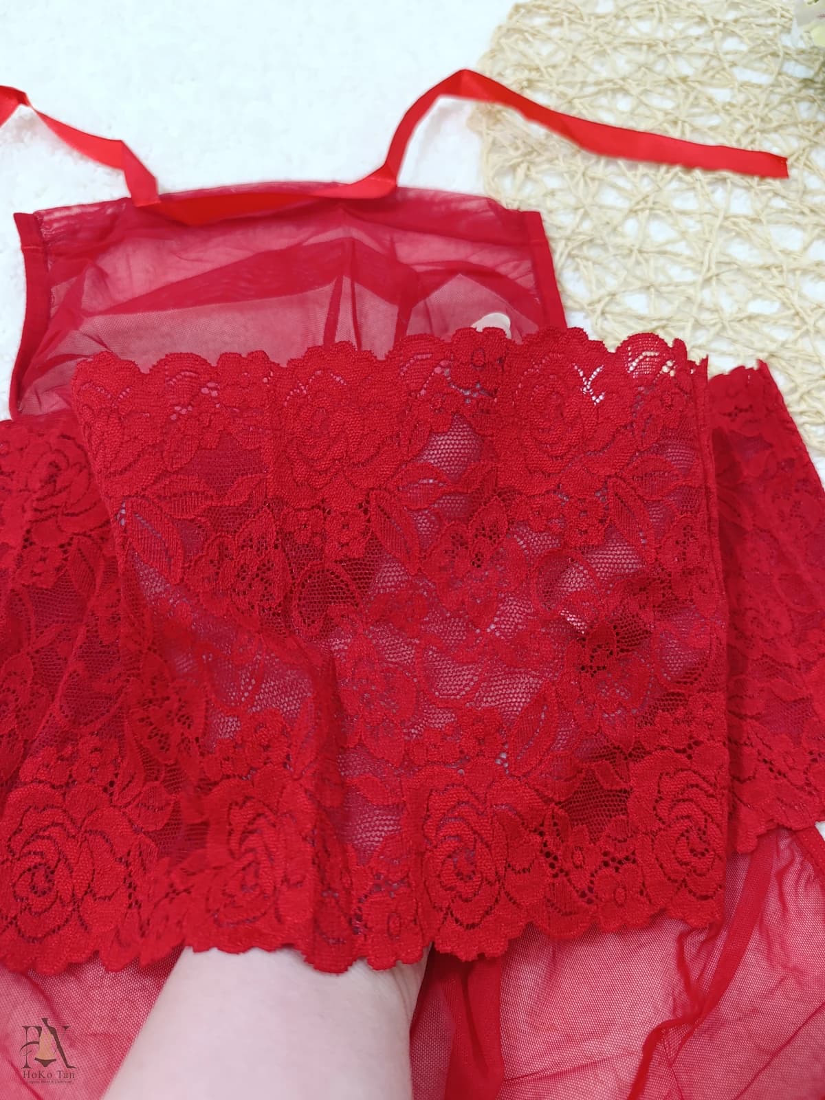 لباس خواب فانتزی گیپور و حریر سه تیکه کد 110 — تصویر ۳