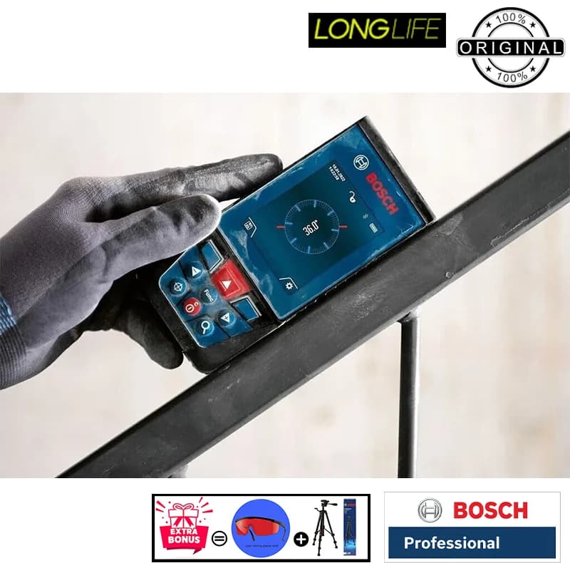 متر لیزری بوش مدل فوق حرفه ای دوربین دار GLM 100-25 C professional + BT150 + Red Glass Laser برد 100 متر — تصویر ۵