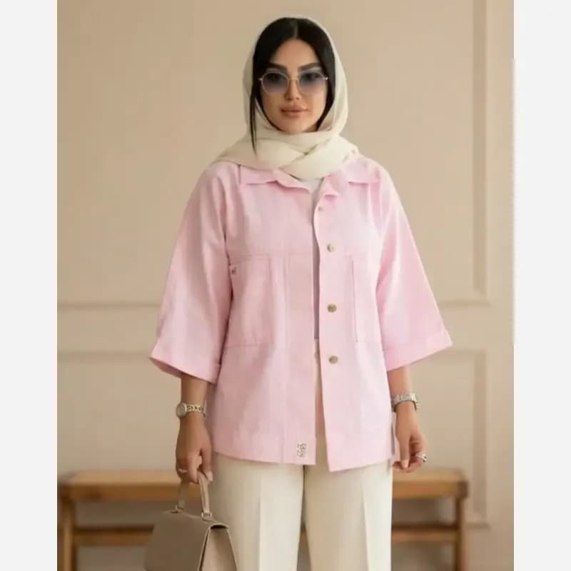شومیز زنانه لینن مدل لارا سایز 36 تا 50 — تصویر ۵