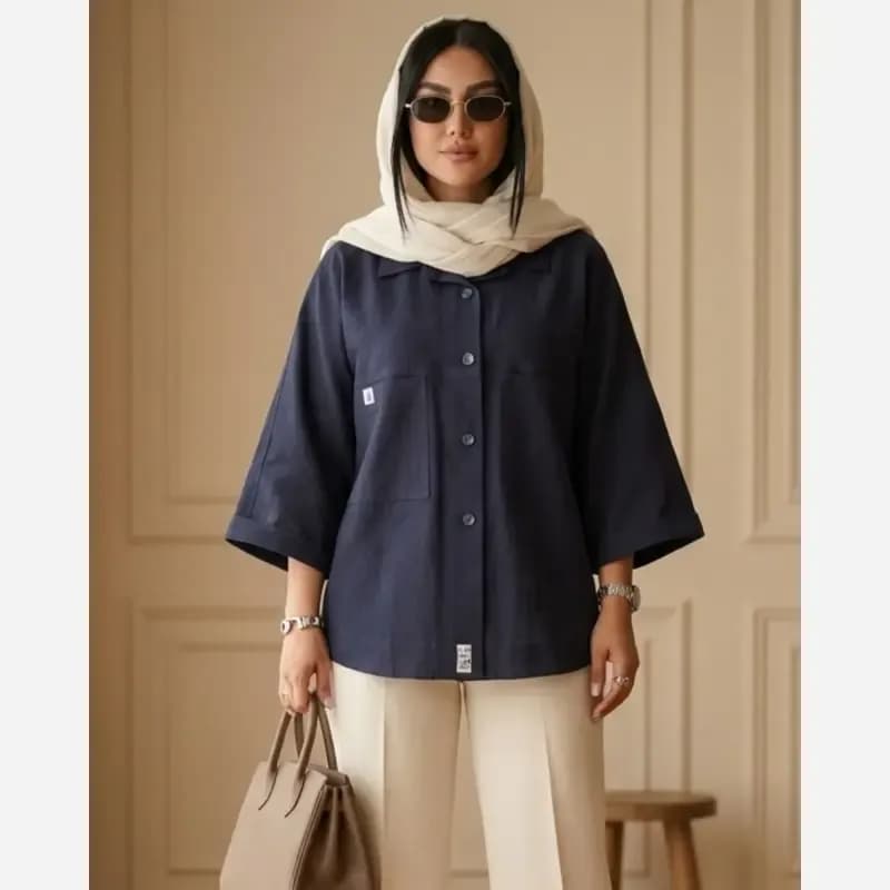 شومیز زنانه لینن مدل لارا سایز 36 تا 50 — تصویر ۴