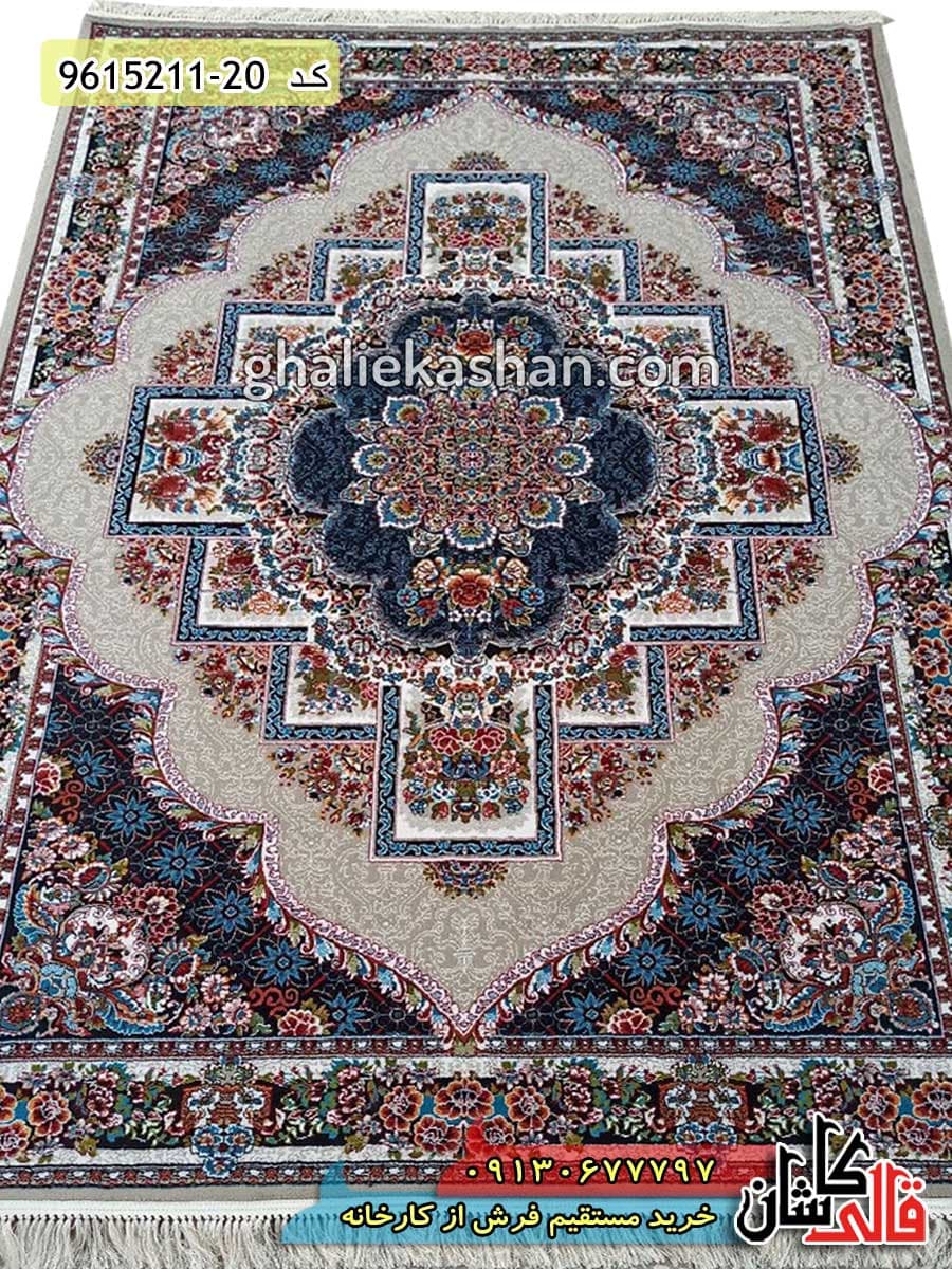 فرش طرح 700 شانه طرح ناردون زمینه فیلی کاشان
