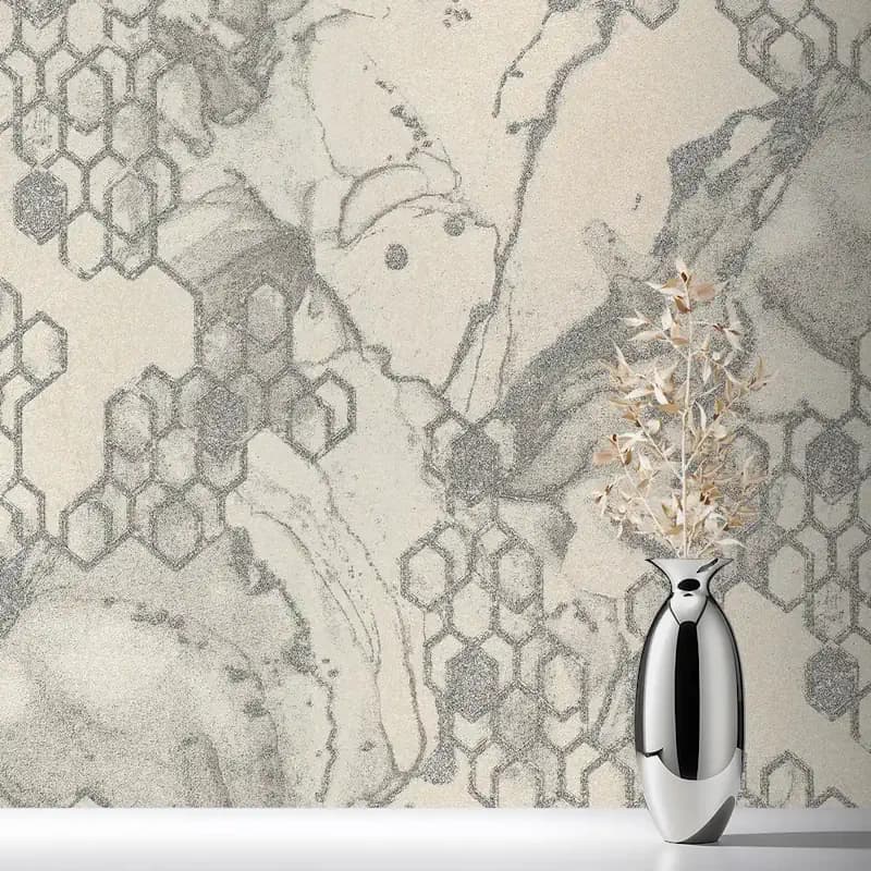 کاغذ دیواری تیتانیومی طرح هندسی سفید / نقرهای کد ۱۱۱۰۲- ارسال از تهران