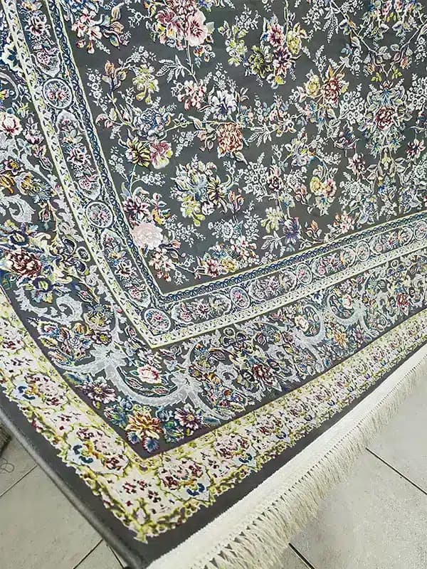 فرش ماشینی 1200 شانه طرح بهشت زمینه دودی — تصویر ۸