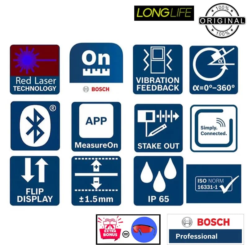 متر لیزری بوش مدل GLM 50-27 C + Red Glass Laser برد 50 متر — تصویر ۳