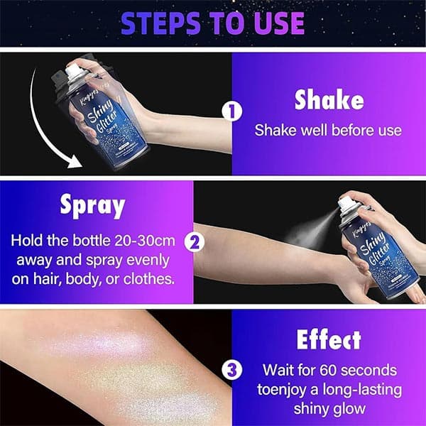 اسپری شاین بدن، مو و لباس (Kingyes Shiny Glitter Spray) — تصویر ۲
