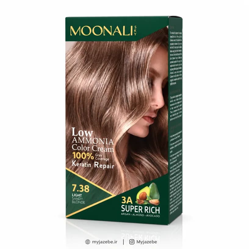 کیت رنگ مو MOONALI مونالی 7.38 بلوند شنی روشن