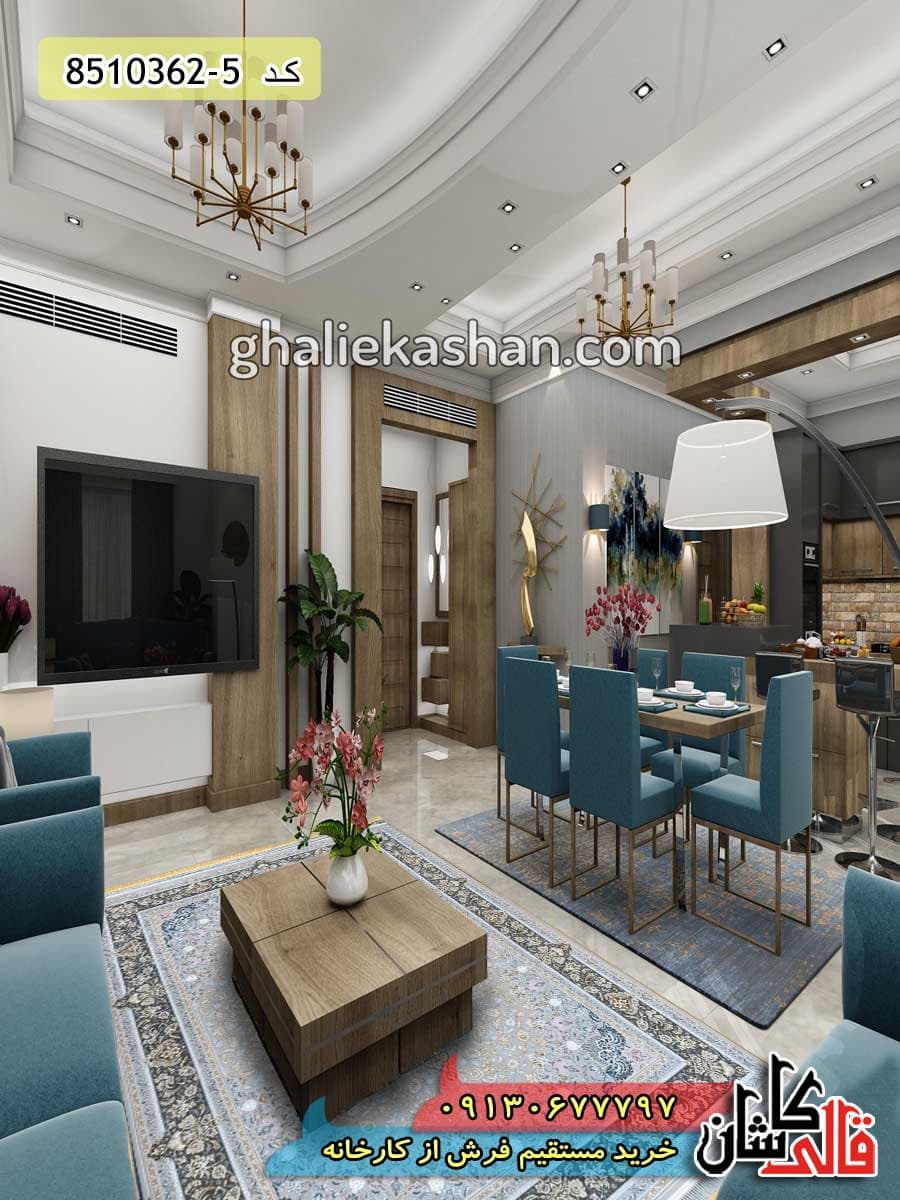 فرش طلاکوب 1200 شانه طرح اصفهان زمینه نقره ای کاشان – گل برجسته — تصویر ۲