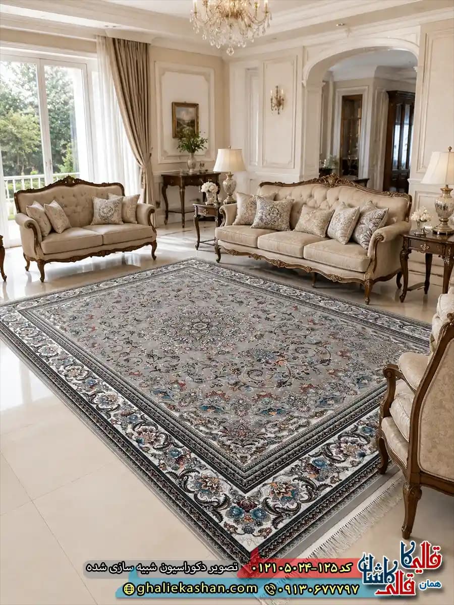 فرش طرح 700 شانه طرح میخک زمینه فیلی کاشان — تصویر ۲