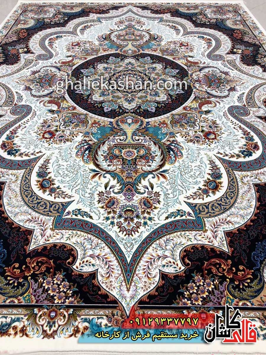 فرش طرح 700 شانه طرح شهیاد زمینه کرم کاشان — تصویر ۳