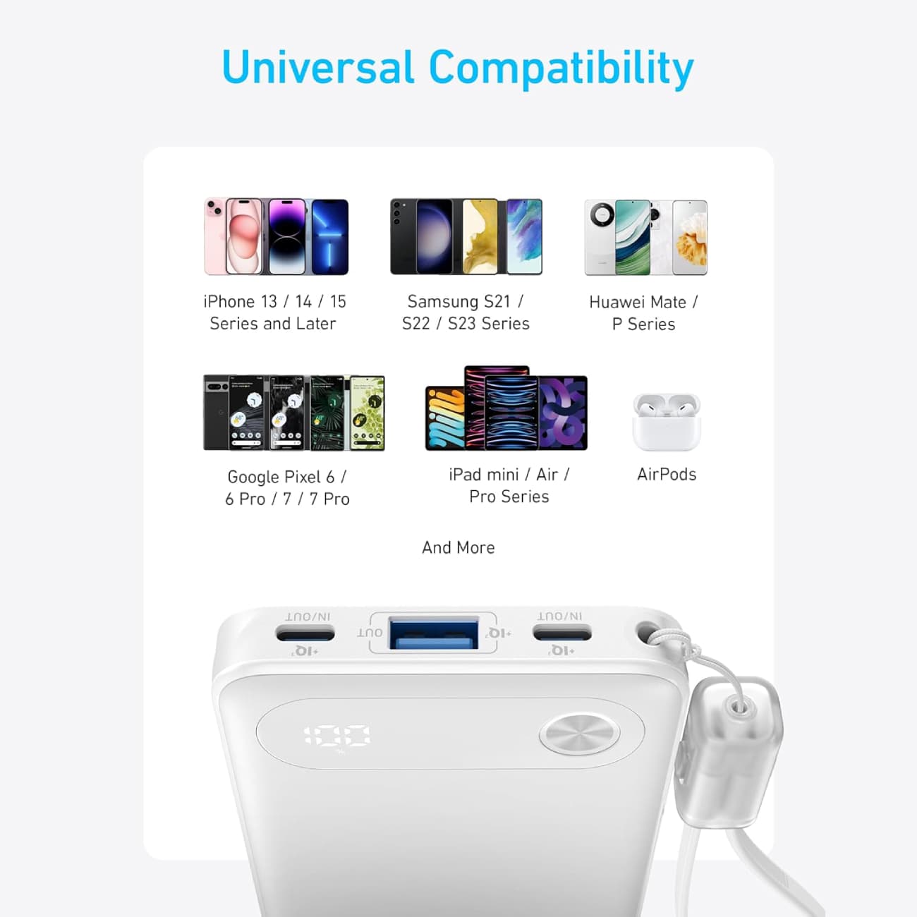 پاور بانک 10000 میلیآمپر 22.5 وات فست شارژ Type-C و USB همراه با کابل دو سر تایپ سی انکرA1257 — تصویر ۸