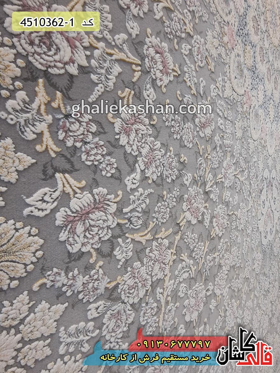 فرش 1200 شانه طرح نایین زمینه نقره ای کاشان — تصویر ۲