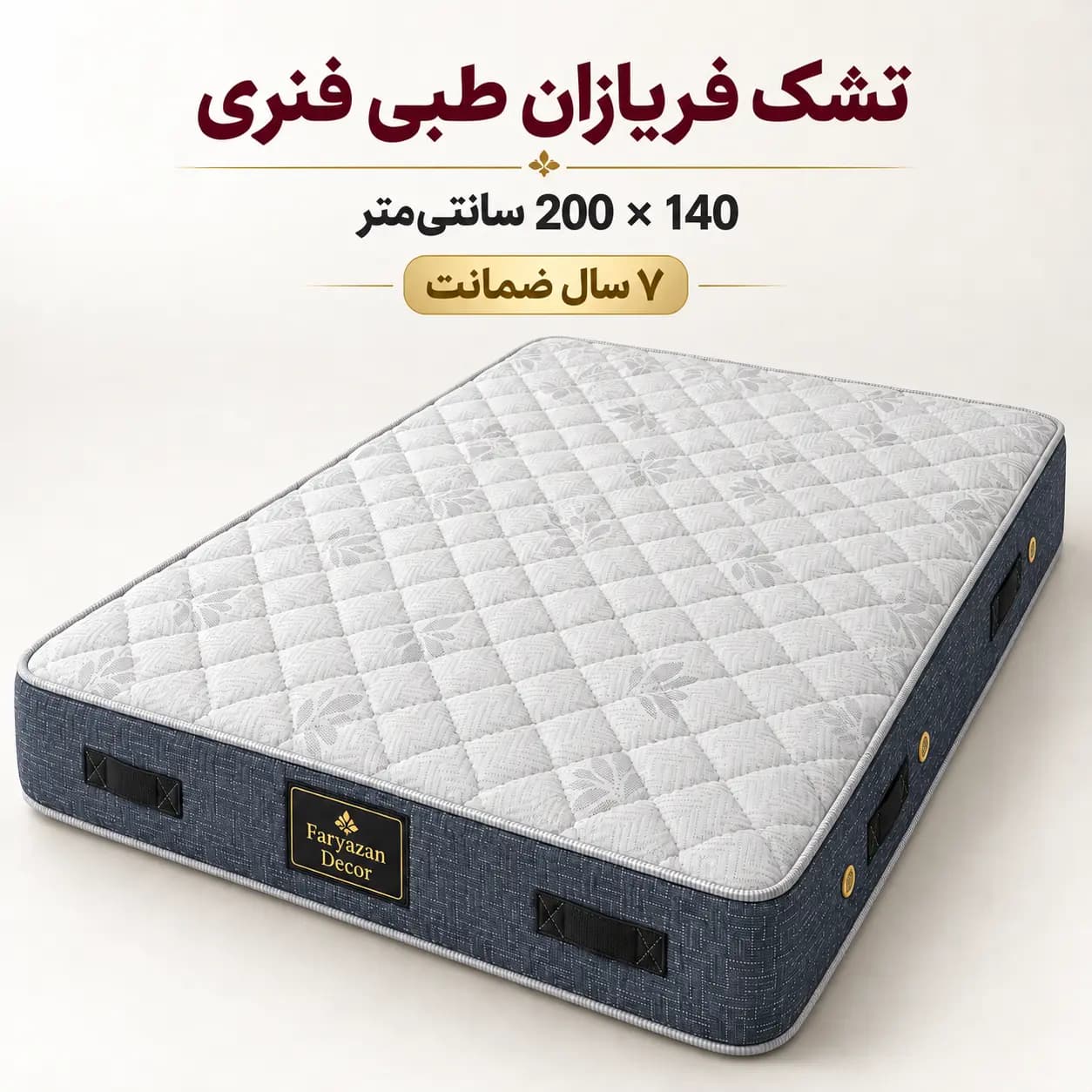 تشک طبی فنری بدون پد فریازان سایز ۱۴۰×۲۰۰ با ضمانت ۷ ساله