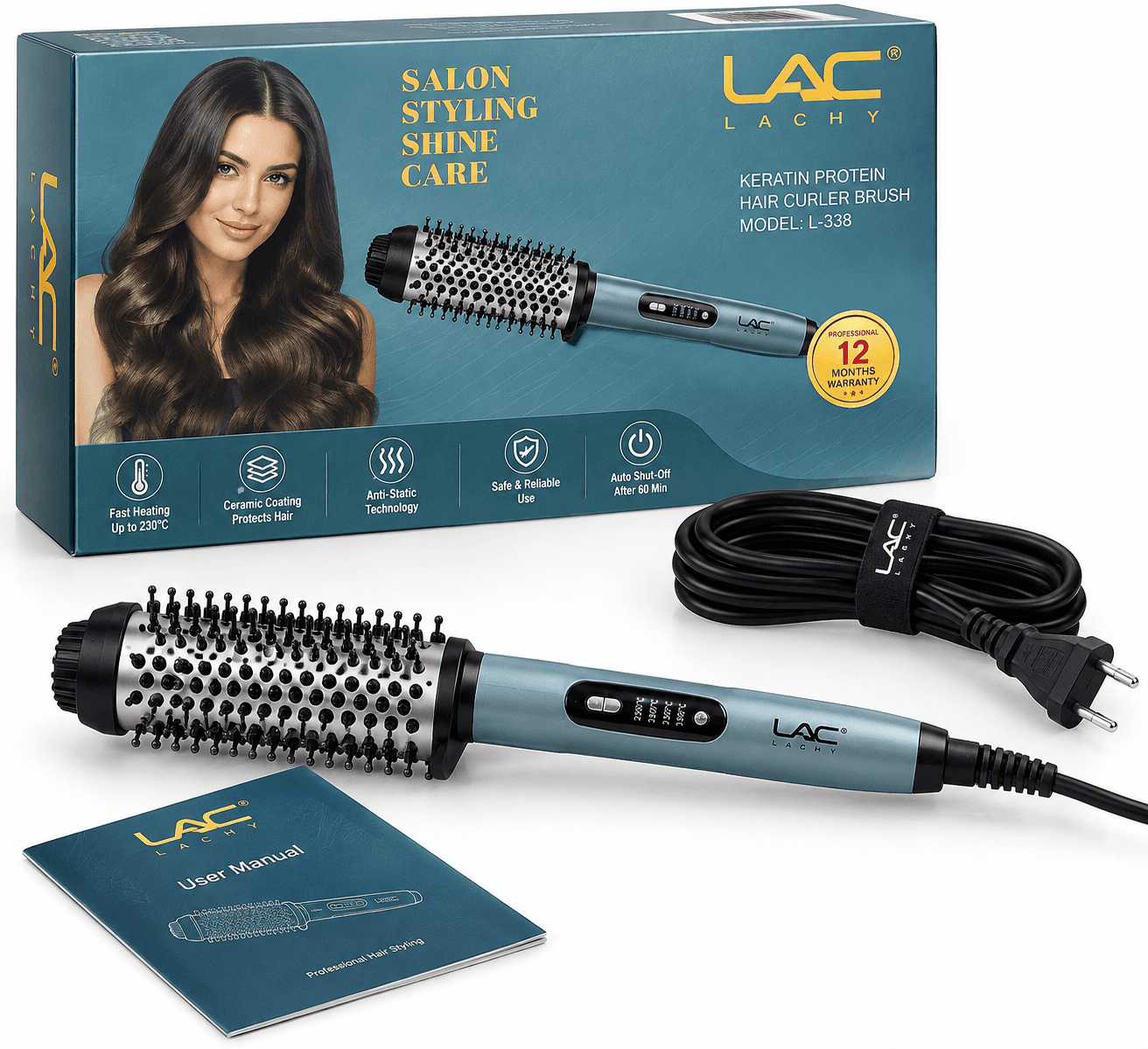 برس حرارتی حالتدهنده و فرکننده گرد لایچی LAC LAICHY مدل L-338 با پوشش سرامیکی و فناوری یونساز اصل و اورجینال — تصویر ۴