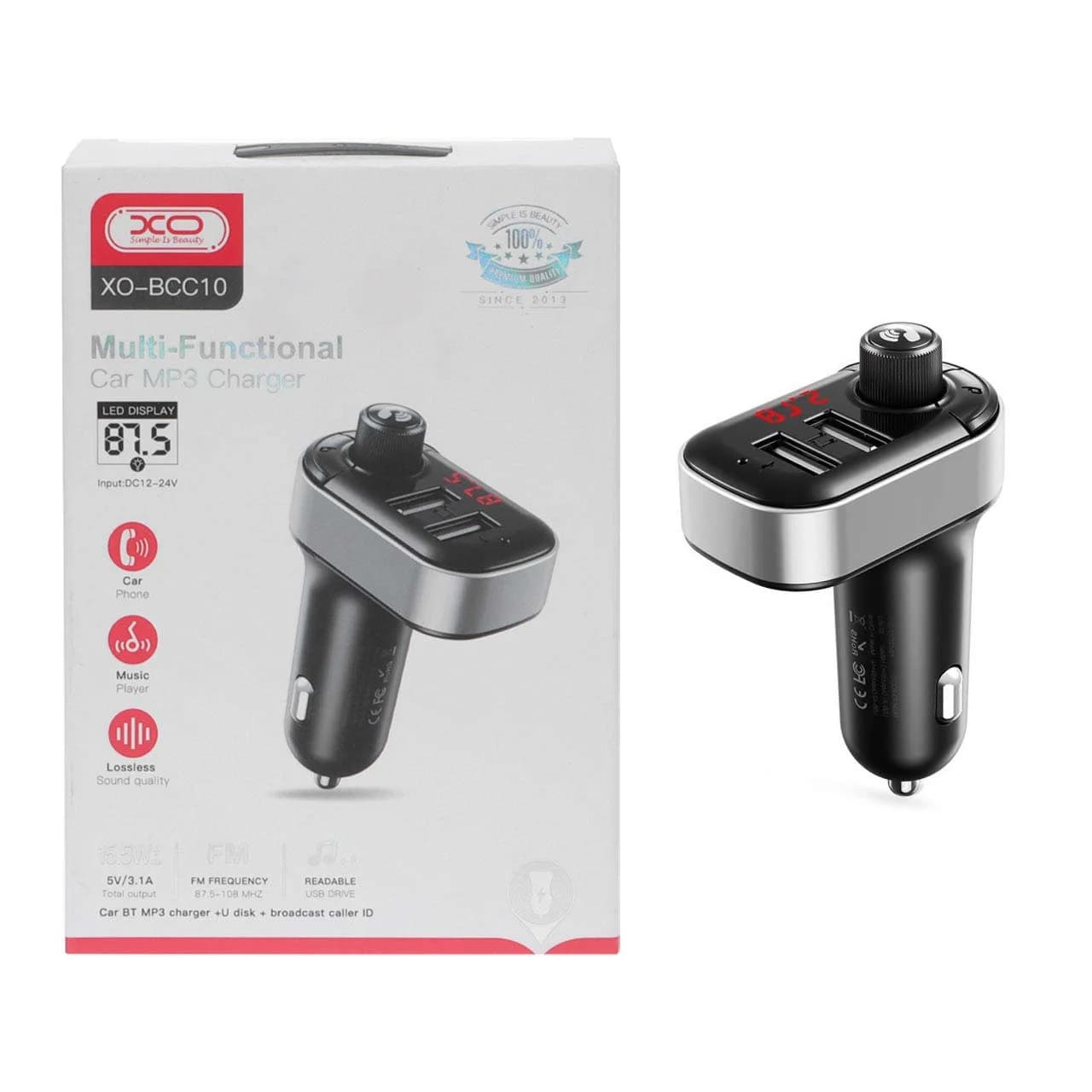 شارژر فندکی دو پورت و گیرنده بلوتوثی XO FM PLAYERمدل BCC10 15.5W – مشکی