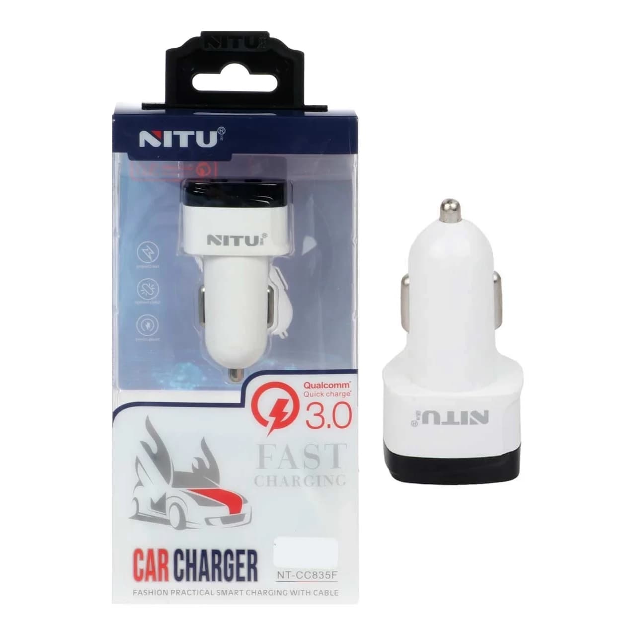 شارژر فندکی فست دو پورت NITU مدل CC835F – سفید مشکی (گارانتی 18 ماه تعویض نیکان همراه)
