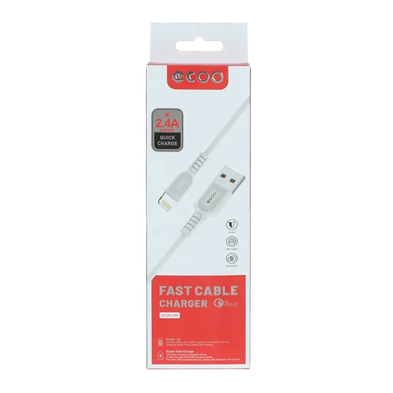 کابل شارژ USB به لایتنینگ 2.4A فست اکو A86 طول 1 متر – حراج استثنایی به قیمت خرید — تصویر ۲