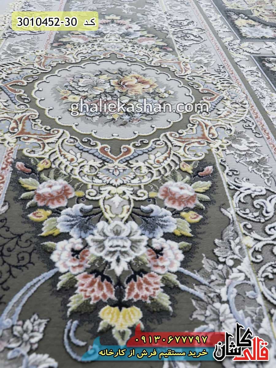 فرش 1500 شانه طرح باغ همایون زمینه سیلور کاشان – گل برجسته — تصویر ۴