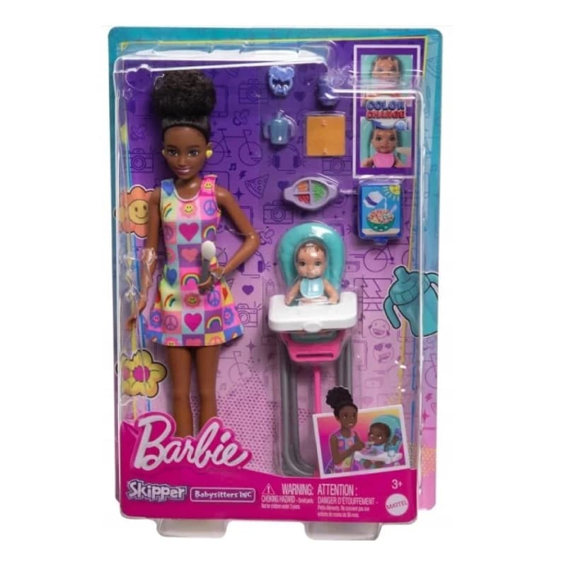 عروسک باربی سیاه پوست مدل barbie baby sitter doll کد htk34 — تصویر ۳