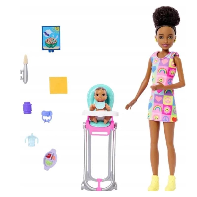 عروسک باربی سیاه پوست مدل barbie baby sitter doll کد htk34 — تصویر ۲