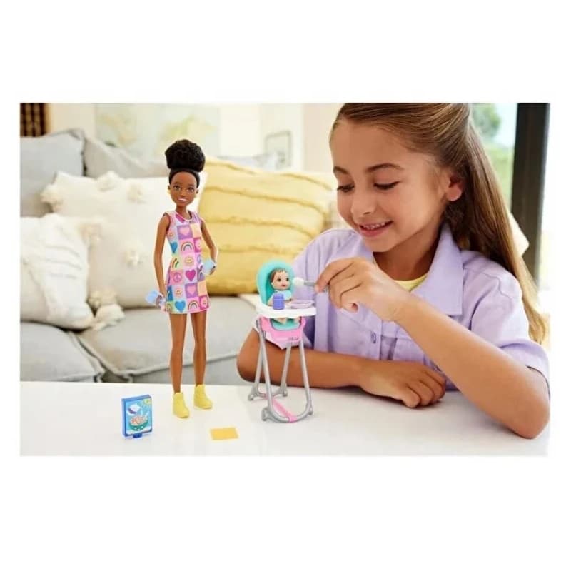 عروسک باربی سیاه پوست مدل barbie baby sitter doll کد htk34 — تصویر ۶