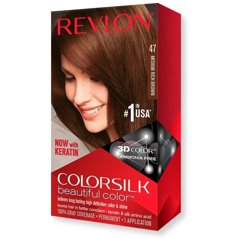 کیت رنگ موی بدون امونیاک رولون شماره 47 قهوه ای متوسط Revlon Colorsilk