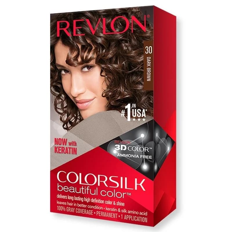 کیت رنگ موی بدون امونیاک رولون شماره 30 قهوه ای تیره Revlon Colorsilk
