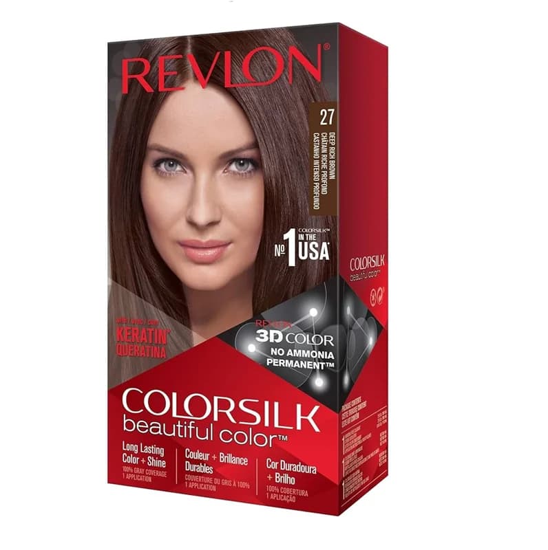 کیت رنگ موی بدون امونیاک رولون شماره 27 قهوه ای تیره شدید Revlon Colorsilk