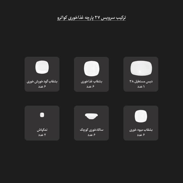 سرویس غذاخوری کواترو وگاس اوریت 27 پارچه چینی زرین — تصویر ۷