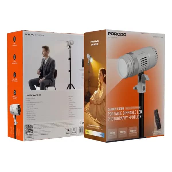 چراغ نورپردازی LED قابل حمل پرودو مدل Porodo Lifestyle Cannes Vision PDYM80RROWH — تصویر ۳