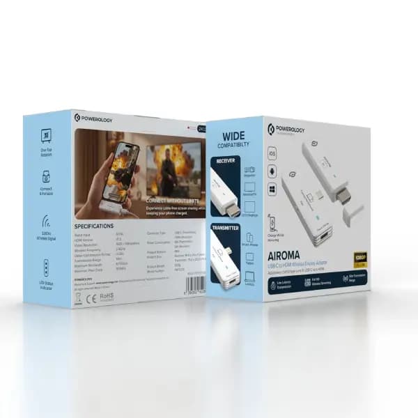 آداپتور انتقال تصویر بیسیم USB-C به HDMI پاورولوژی مدل Powerology Airoma PWTC03WH — تصویر ۸
