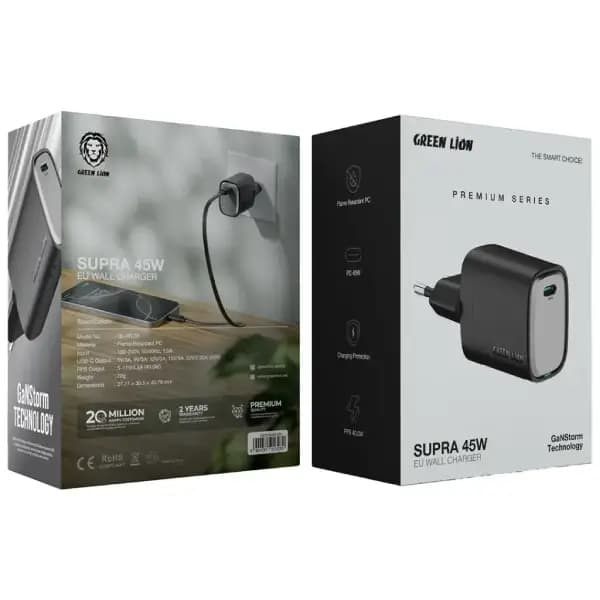 شارژر دیواری 45 وات گرین لاین مدل Green Lion Supra 45W EU Wall Charger — تصویر ۳