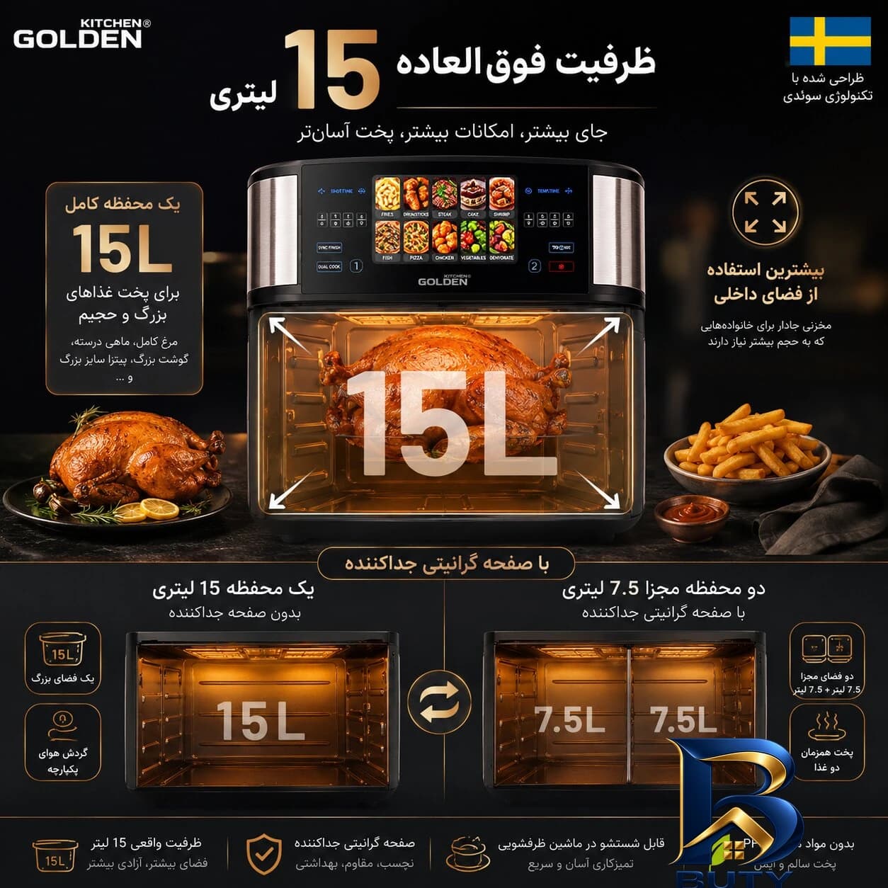 هواپز ۱۵ لیتر گلدن کیچن مدل دومخزنه GK۳۱۰-F اصل — تصویر ۵