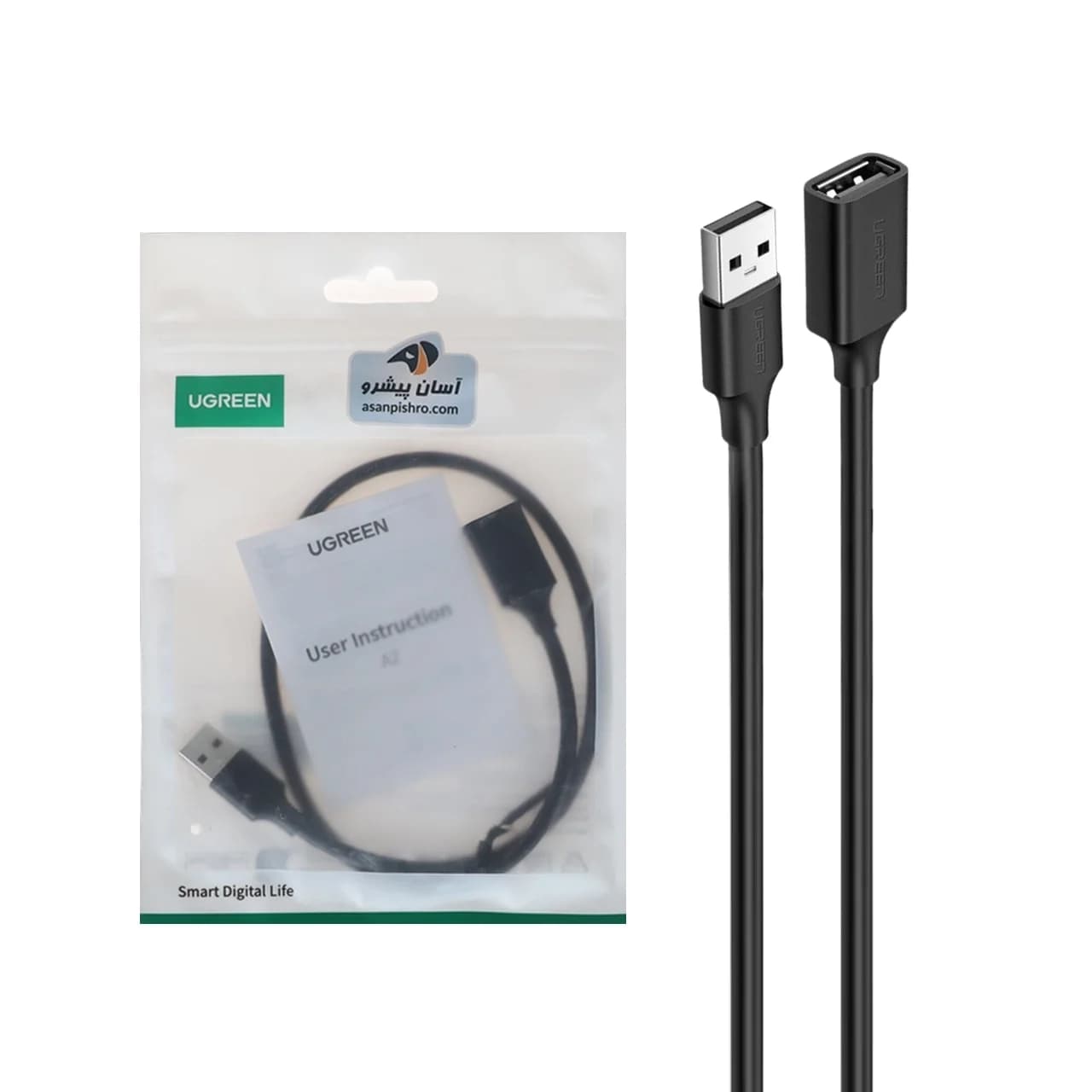 کابل افزایش طول نیم متری UGREEN USB2.0 مدل US103 – مشکی(10313)