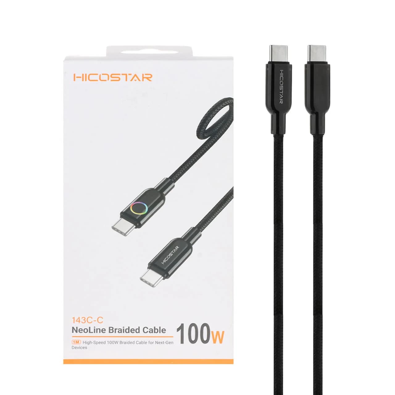 کابل شارژ فست و Hicostar Type-C to Type-C PD مدل 143C-C 100W – مشکی